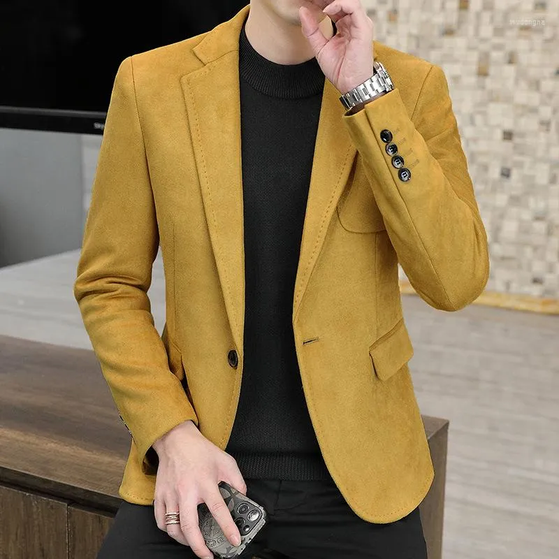 Ternos masculinos Men Amarelo Terno vintage amarelo Blazer de camurça de tamanho grande Blazers PLUS TAMANHO 4XL 3XL Casual Button Up Coat Macho Jaqueta Macho