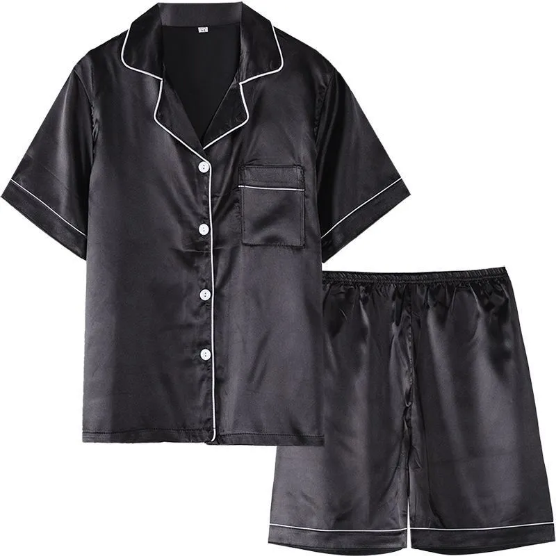Women's Summer Acrylic Pajamas Short-sleeve Shorts Silk Satin Nightwear ...