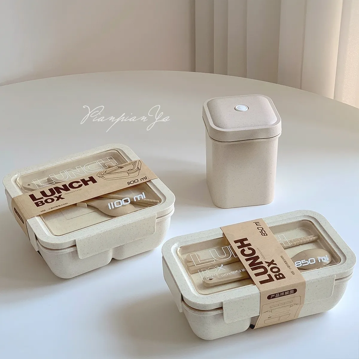 Lunch Boxes Wheat Straw Healthy Material Bento Microwave Dinnerware Food Storage Container Soup Cup School Child 230320