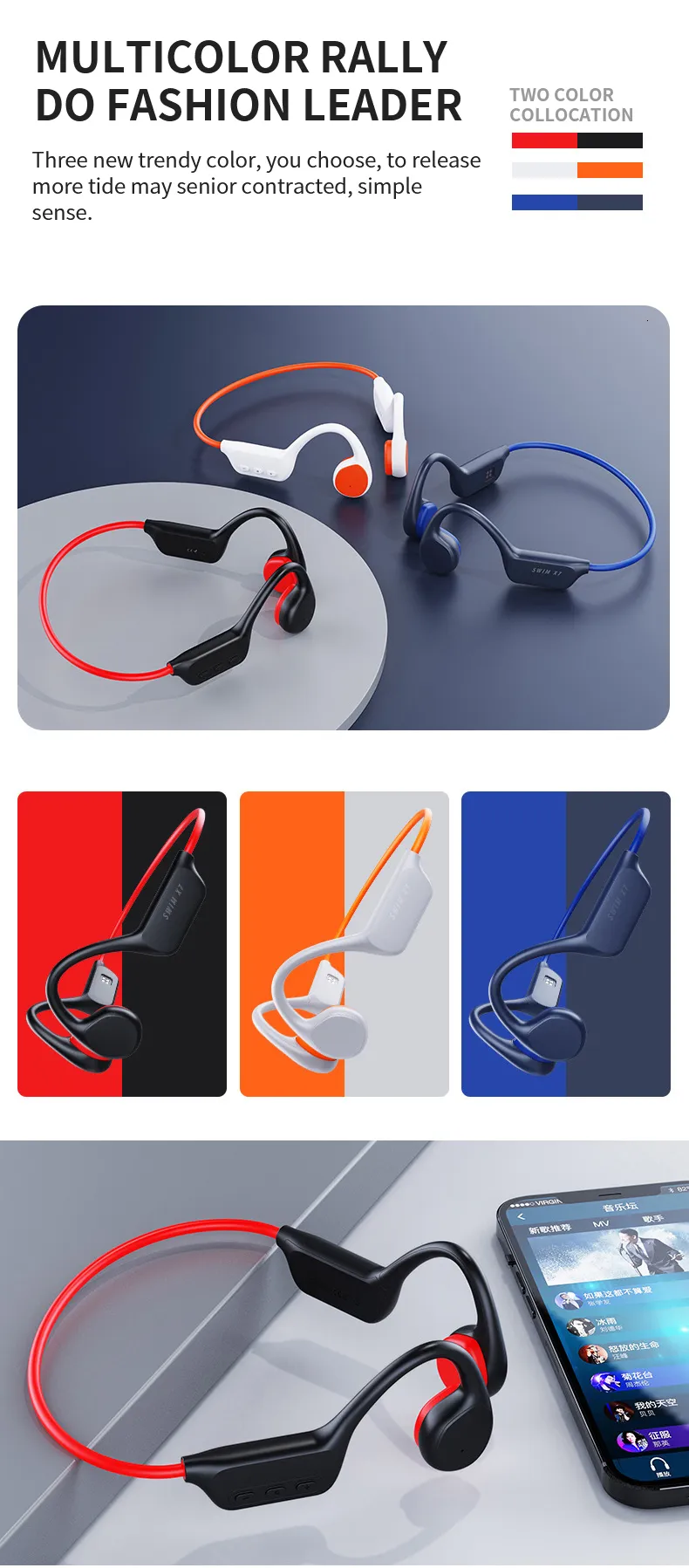 Auriculares de conducción ósea, inalámbricos Bluetooth 5.3 natación IPX8  auriculares profesionales impermeables, memoria integrada de 32 GB batería  de