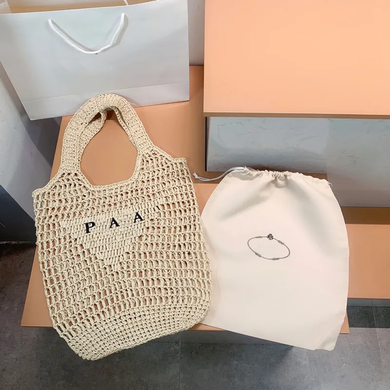 Designer Straw Bags Totes Bag Women mode shoppingväskor hög kapacitet handväskor utsökt design stickning bech stil dekoration