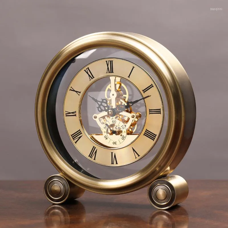 Table Clocks Mechanical Brass Table Clock Study Bedroom Silent Crafts Small Retro Tabletop