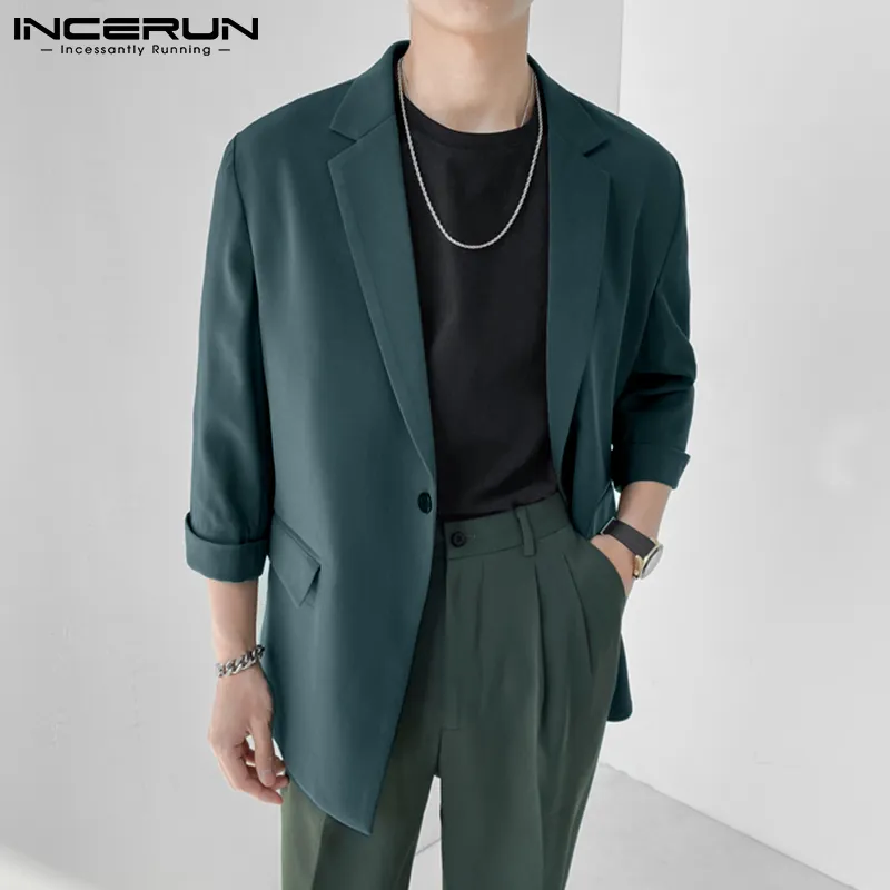 Herenpakken Blazers Fashion Men Blazer Solid Color Rapel 3/4 Sleeve één knop Leisure Pakken Men Streetwear Casual dunne jassen S-5XL Incerun 230321