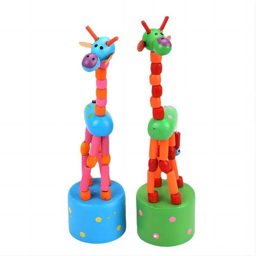 Spielzeug für Babys, Kinder, Holz, Push-Up-Wackelpuppe, Giraffe, Fingerspielzeug, verschiedene Tiere, dekorativ, 2022