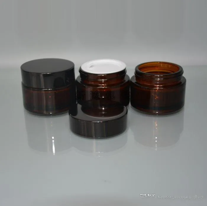 Upmarket Cosmetic Packaging Container Screw Cap 20g Amber Glass Cream Jar Cosmetic Sample Jar Eye shadow Pot Amber Glass Bottle Can