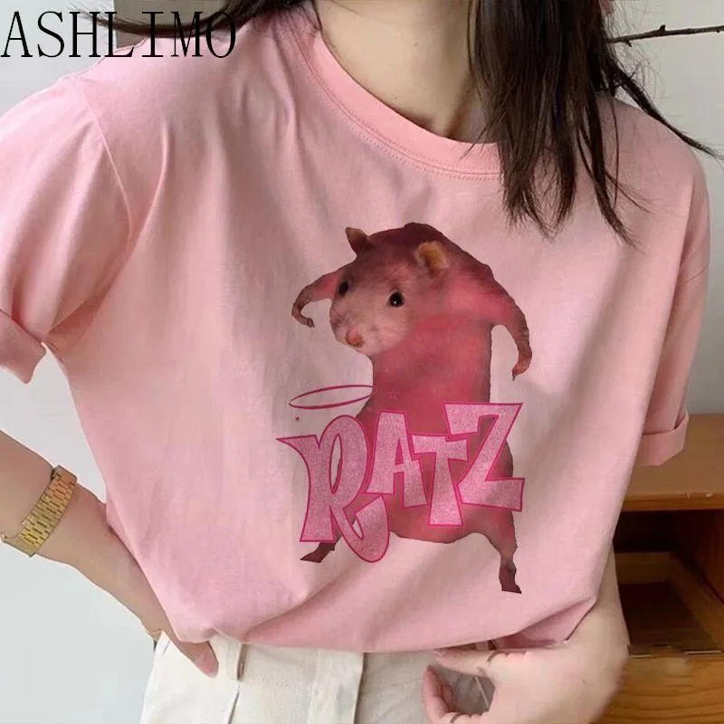 여자 Tshirt 여자 kawaii ratz 마우스 나무 프린트 인쇄하라 주쿠 여름 tshirts 캐주얼 둥근 목 짧은 소매 티 셔츠 여자 티셔츠 드롭 선박 230321