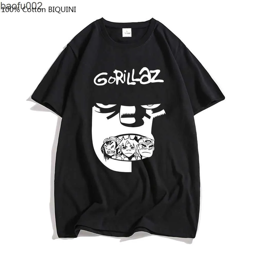 T-shirts voor heren Gorillaz T-shirt Hot Music Band Harajuku Korte mouw T-shirt 100% Katoen Graphic Drukt T-shirt T-shirt T-shirts voor heren/vrouwen Tops Male W0322