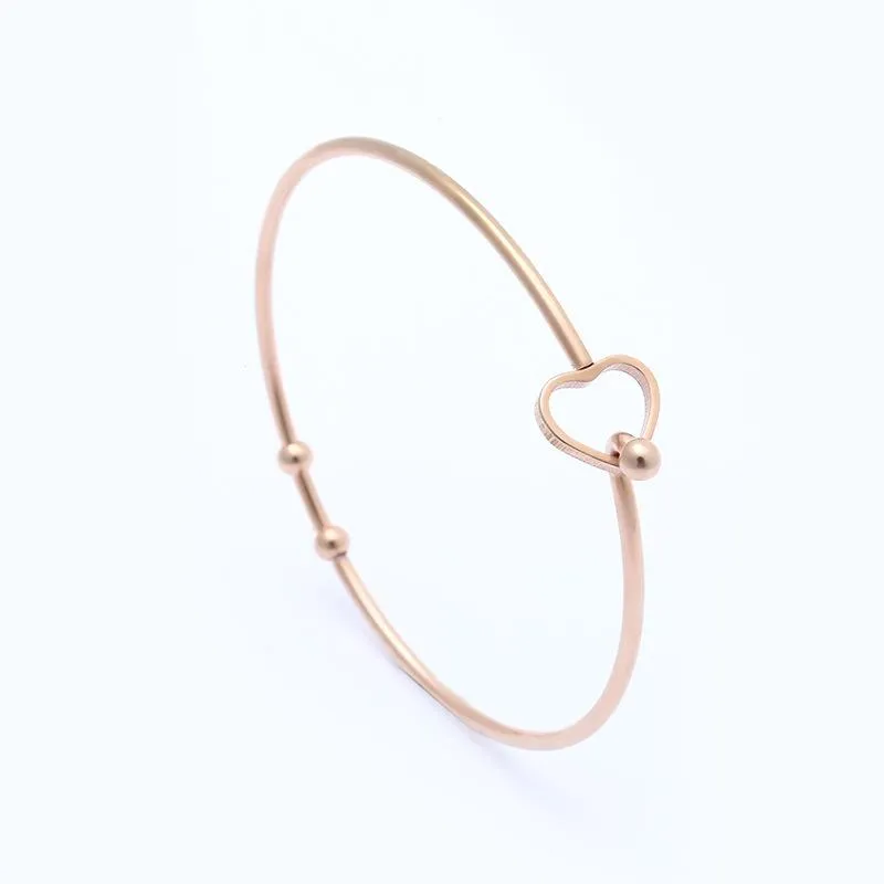 Bangle Simple Rose Gold Heart Geometric Fashion Stainless Steel Openable Women Lady Bracelets Jewelry Drop