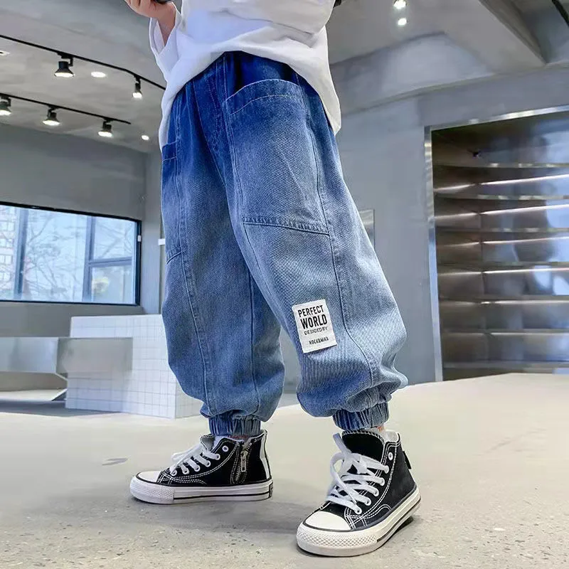 Kids Jongens Denim Broek Vintage Casual Jeans Lange Broek Elastische