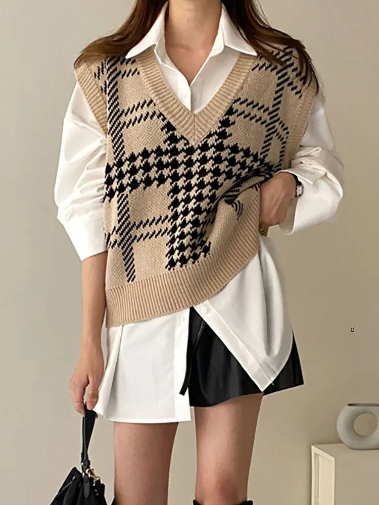 Damesvesten Abrini Sweater Vest Women Japan Preppy Style gebreide V-hals tanks Tops Oversize pullovers trui Vest voor vrouwen Spring 230322