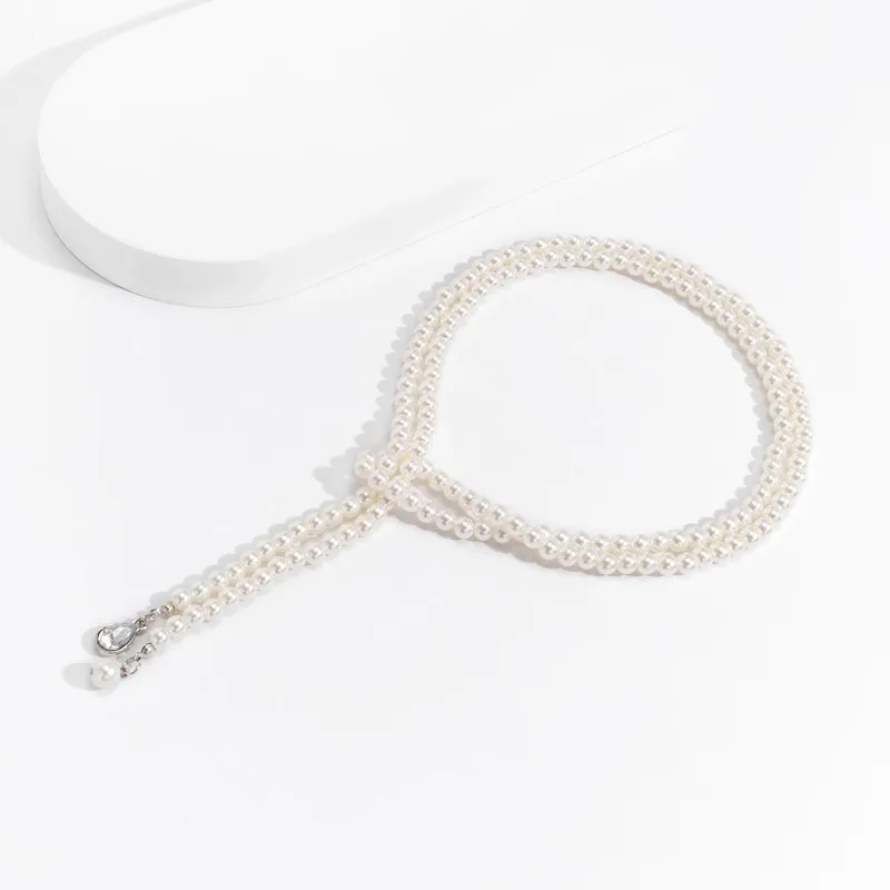 Skiktade pärlpärlkedja med kristallhänge halsband för kvinnor långa tofsar halsband mode smycken på nacktillbehör