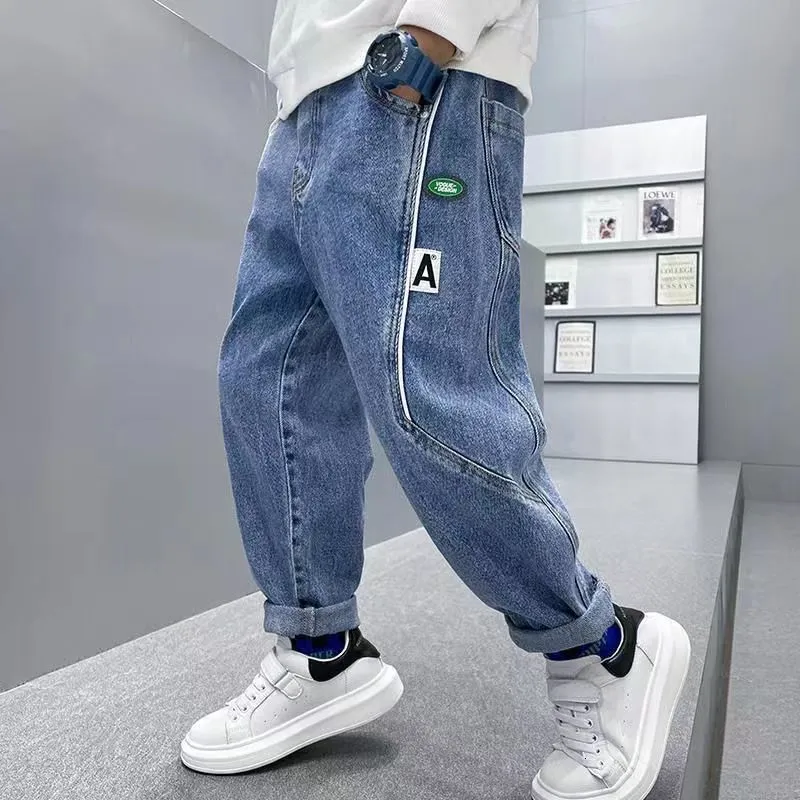 Save Big on Bulk Boy's Jeans Jeans Boys Spring And Autumn Denim Trousers  12 Years Old Youth Fashion Street Style Casual Loose Children's Trousers