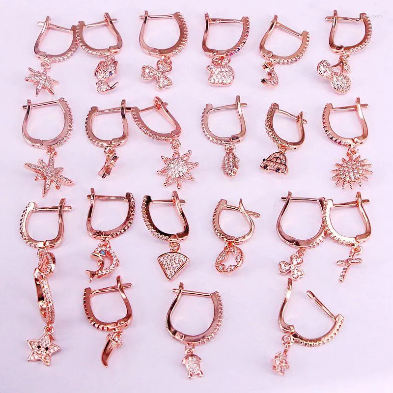 Orecchini penzolanti 6PAIRS STAR MOON MOUNT Floro Croce Cuore Oro rosa Cz CZ Micro Pave Orecchino di lusso per regalo per feste di nozze