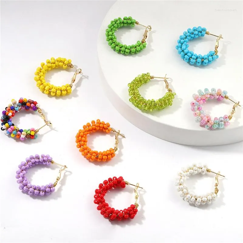 Boucles d'oreilles créoles perles de rocaille pour femmes rétro Floral multicolore géométrique cercle mode bijoux accessoires 2023 vente en gros