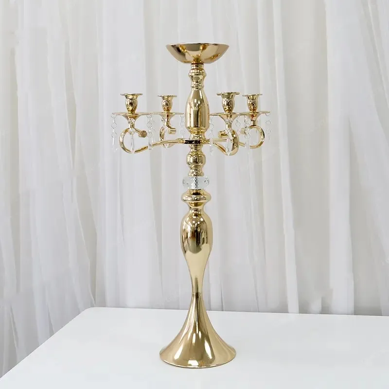 Decorazione Gold Plating 5 Arms Wedding Candelabra / Candelabra d'oro / Porta di candele iMake697