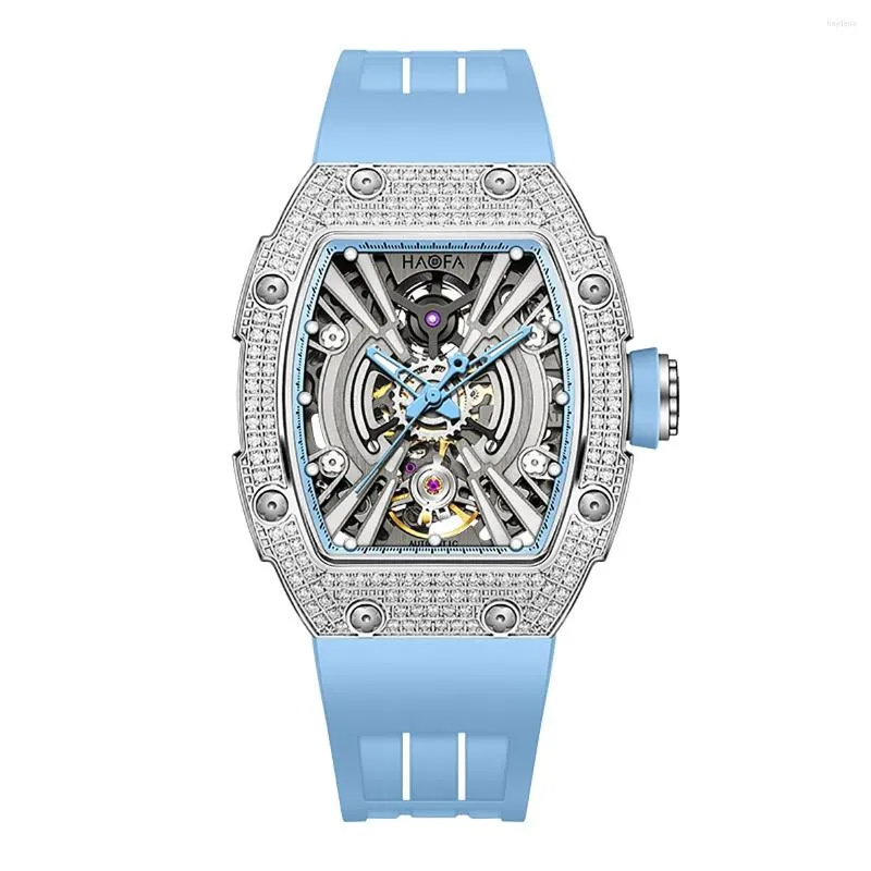 Armbandsur HAOFA Luxury Automatisk mekanisk klocka för män Diamond Bezel Middle Size Sapphire Luminous Skeleton Waterproof 1907L