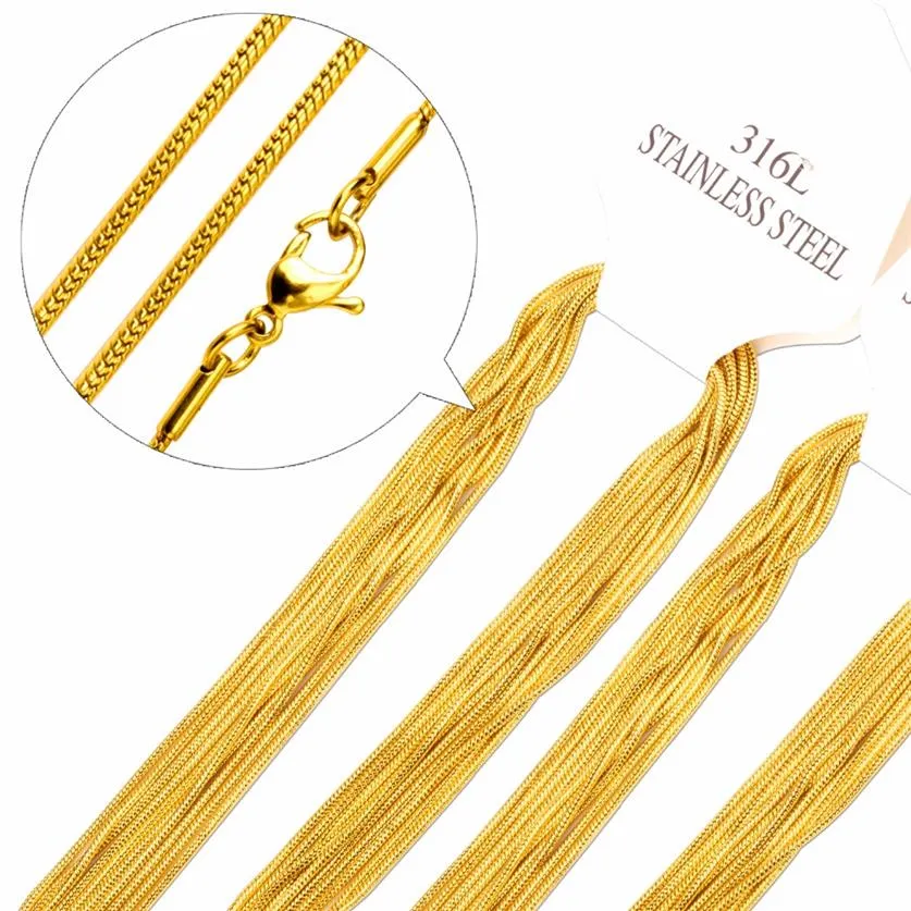 10pcs lots Stainless Steel Snake Chain Necklace Gold Steel Color Necklaces Pendants With Lobster Clasp inoxidable249P