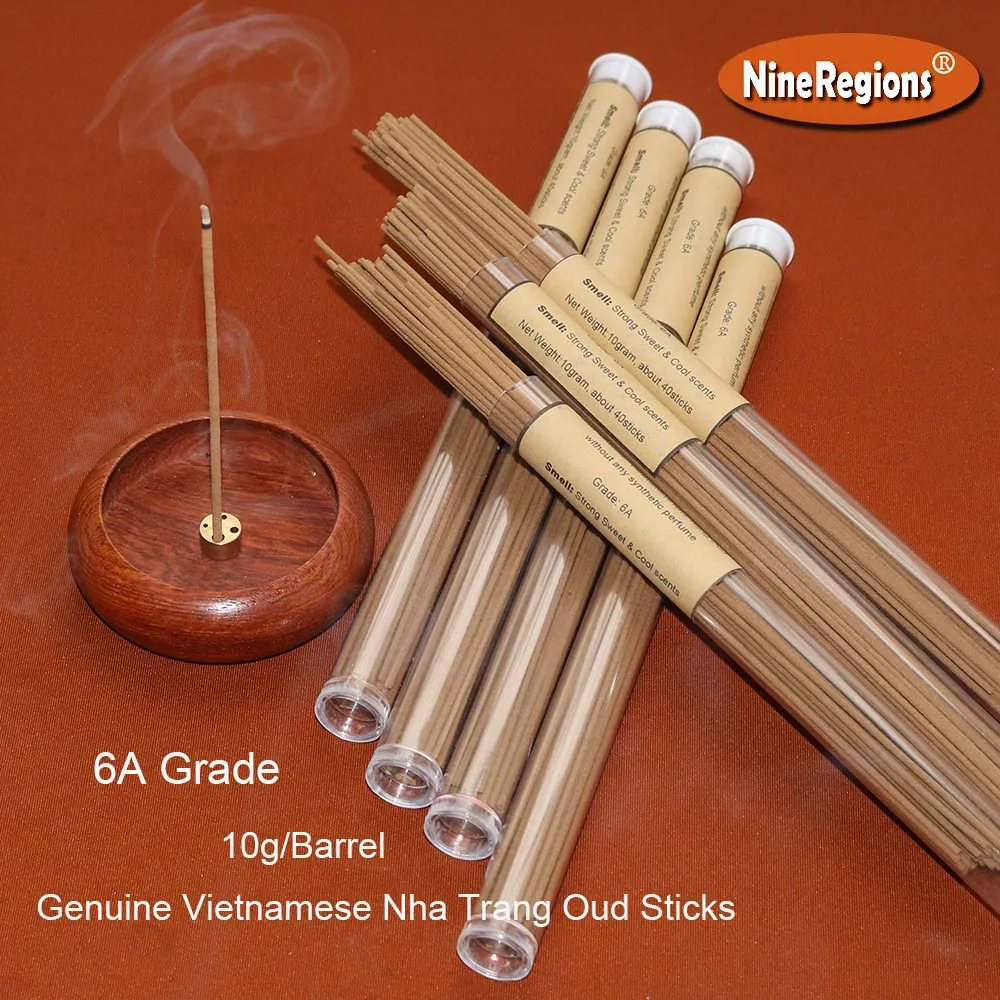 10 g, echte vietnamesische Nha Trang Oud-Räucherstäbchen der Güteklasse 6A, PVC-Fass. Verpackung: Natürlicher, heimischer Duft, starker und anhaltender Geruch
