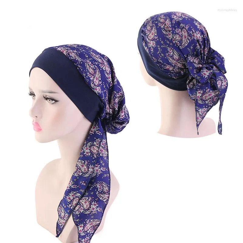 Hair Clips Muslim Flower Turban Long Tail Chemotherapy Cap Irate Hat Elastic Braided