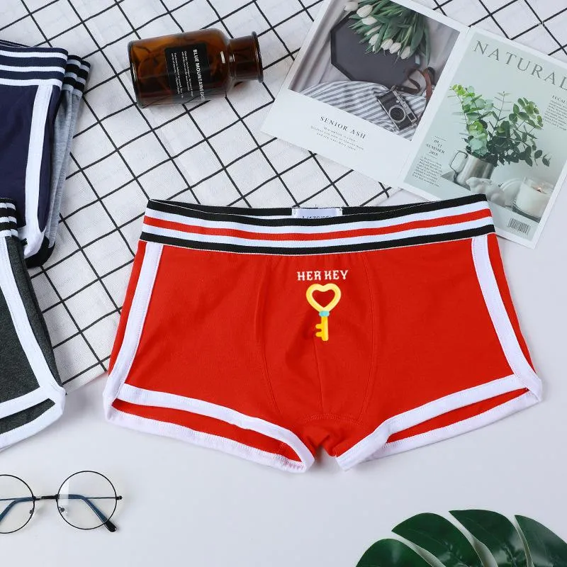 Underpants LOCK And KEY Comfortable Couple Lovers Underwear Cotton Boxer  Hombre Men Shorts Homme Lingerie Women's Panties