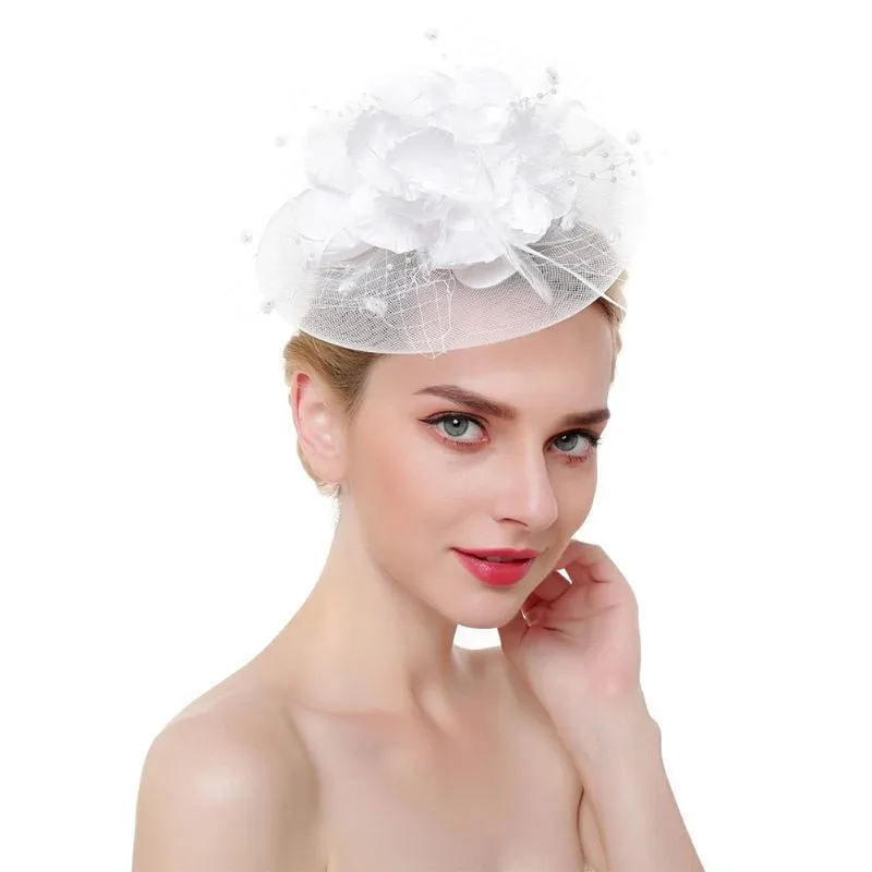 Women Fascinator Hat Elegant Bridal Wedding With Clip Headband Mesh Party Cocktail Flower Hair Accessories