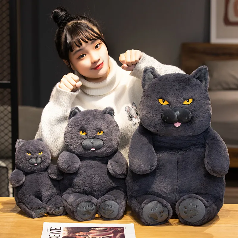 58cm Huggable Fat Cat Plush Lifelike Black Cat Stuffed Animal Toy, Soft Cuddly, Perfect Gift for Kids Cat Lovers!