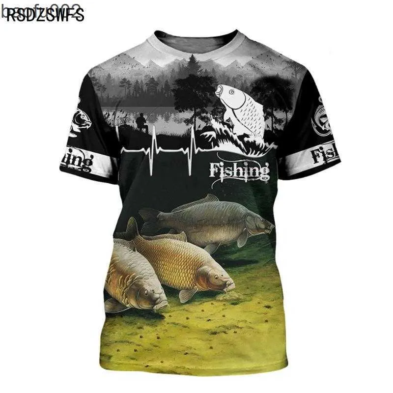 T-shirts hommes Mode 3D Carp Pêche Hommes Femmes Été T-shirt Street Trendy All Match O-Cou À Manches Courtes Surdimensionné Mâle T-shirt Hommes Vêtements W0322