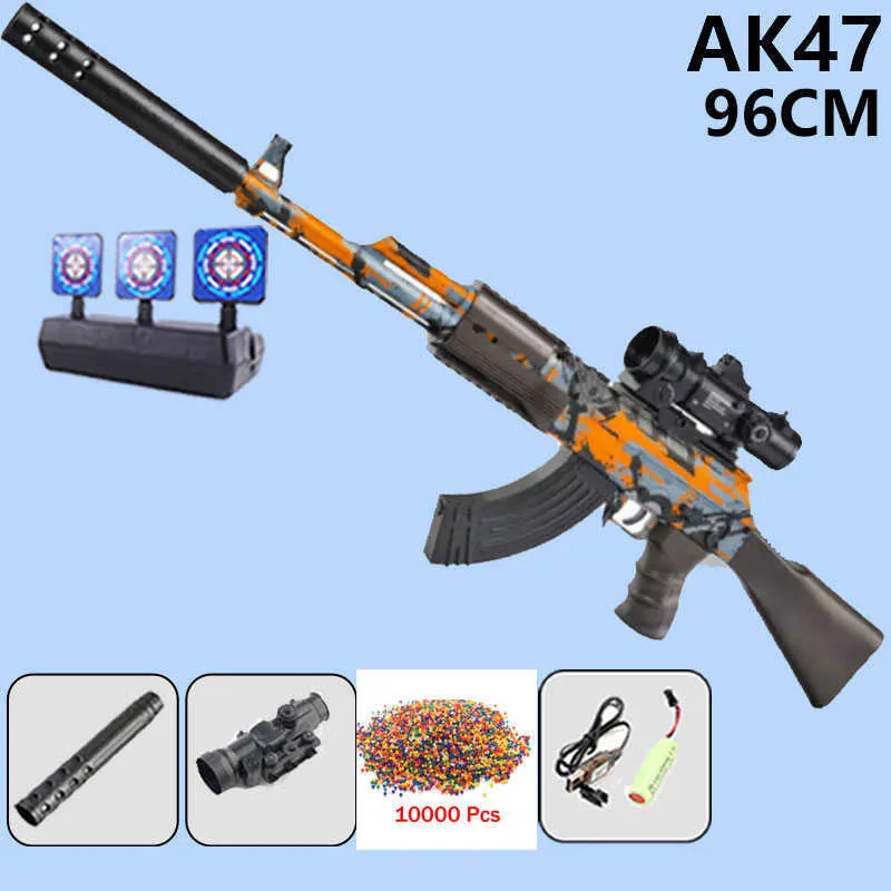 Gun Toys Gel Blaster Gun AK47 Automatic Hydro Gel Gun 96CM Rifle Electric Manual 2 Modes For Children Shooting Game Adults CS Fighting