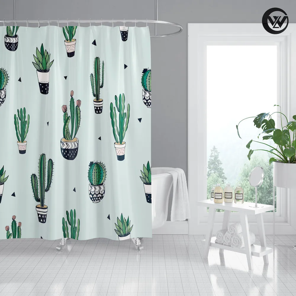 Rideaux De Douche Creative Salle De Bains Rideau Tapis Tapis De Bain 3D Dessin Animé Mignon Cactus Pot Étanche Rideau De Douche 4Pc Couverture De Toilette Tapis De Bain Paillasson 230322