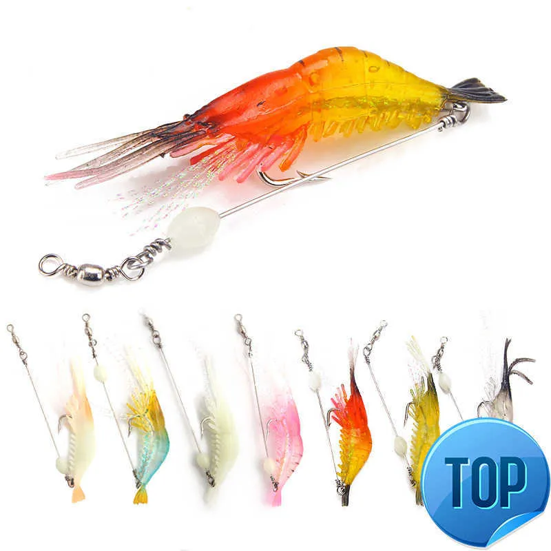 1 Pcs 8.5cm/5.6g Luminous Simulation Prawn Soft Shrimp Floating Shaped Worn Fake Lure Hook Isca Fishing Lure Artificial Bait