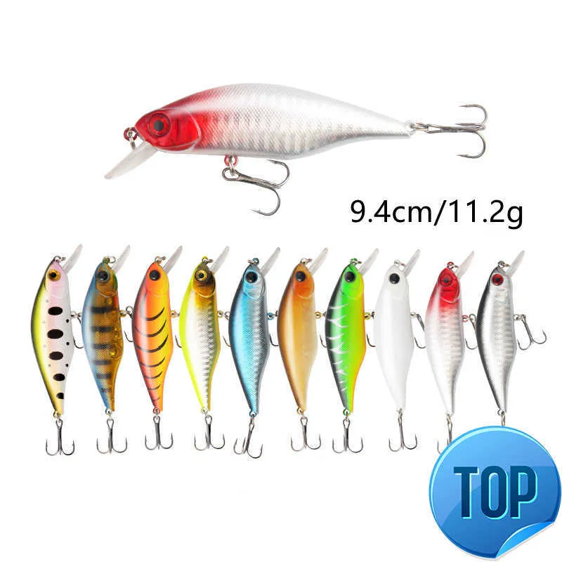 1pcs minnow fishing lures عيون ثلاثية الأبعاد العائمة بالليزر الشحري wobblers crankfish الطعم البلاستيكي pesca isca 9.4cm 11.2g