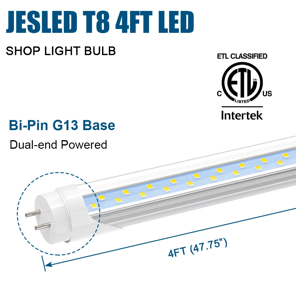 T8 4FT LED Tube Light Bulb G13 Bi-Pin 6500K T8 LED Shop Light Bulbs 72W