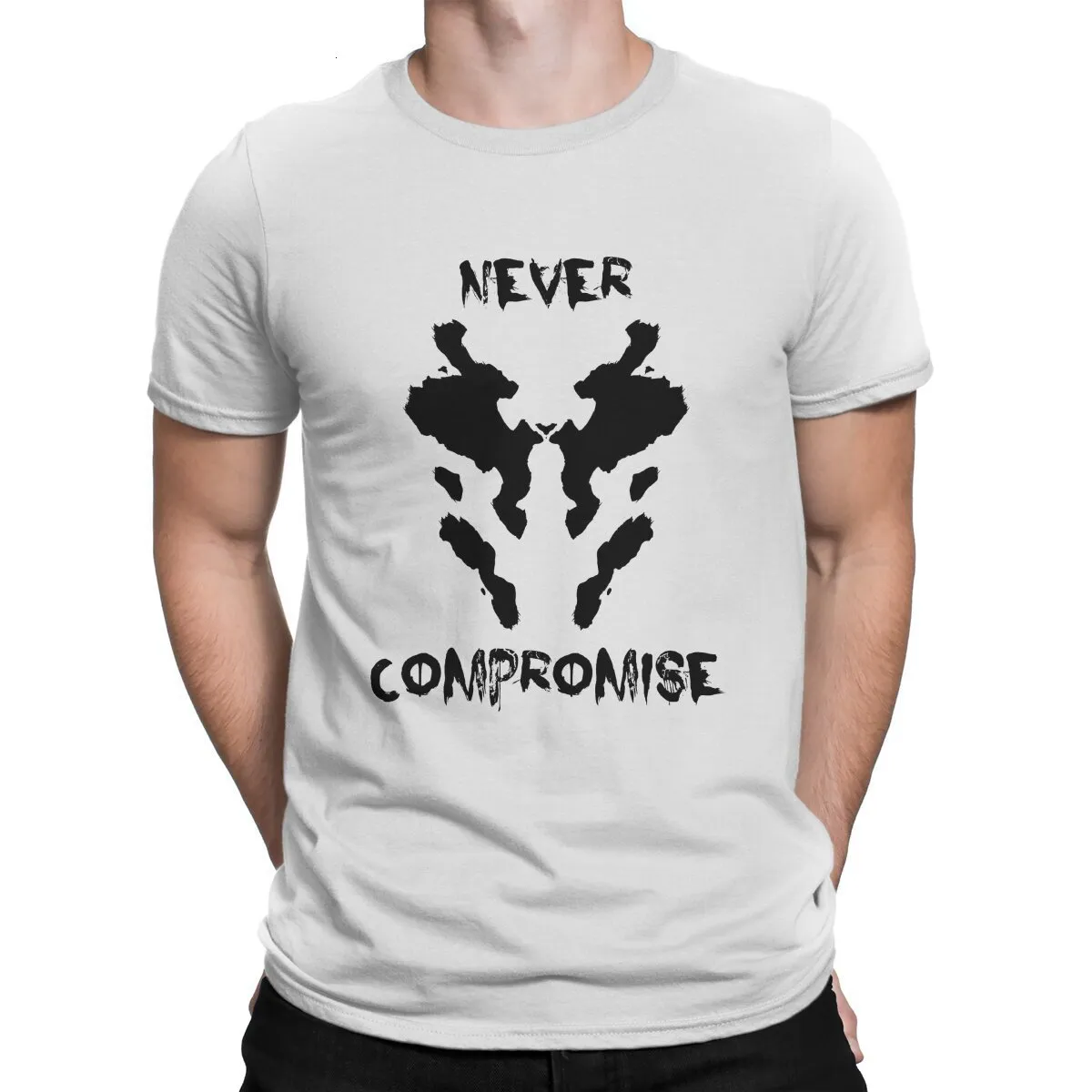 Mens Tshirts Tshirt kompromissar aldrig Rorschach Novelty 100% bomullströjor Kort ärm Watchmen T Shirts Crew Neck Top 230321