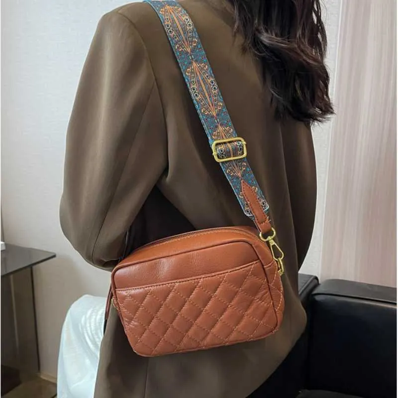 top Wide Fabric Strap Women Crossbody Bags Solid Ladies Handbags Luxury Square Women Bags Shoulder Crossbody Sling Bags for Femele 230308
