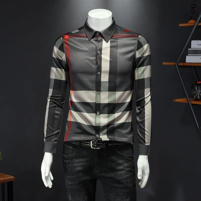 Casual shirts heren heren heren met lange mouwen mode check patroon geruite print mannen slank fit shirt hoogwaardige trendy shirt 230322