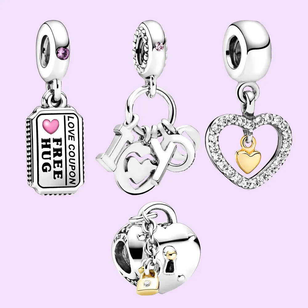 925 SIVER kralen Charms voor Pandora Charmarmbanden Designer voor vrouwenmomenten Dubbele toon hartvergrendeling charme
