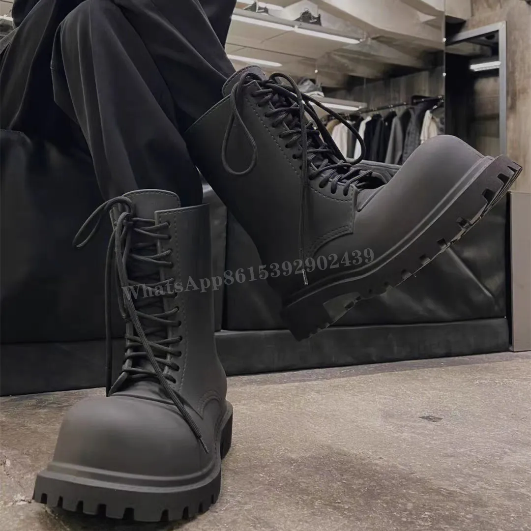 Dress Shoes Men Big Toe Lace Up Boots Black Leather Rubber Sporty
