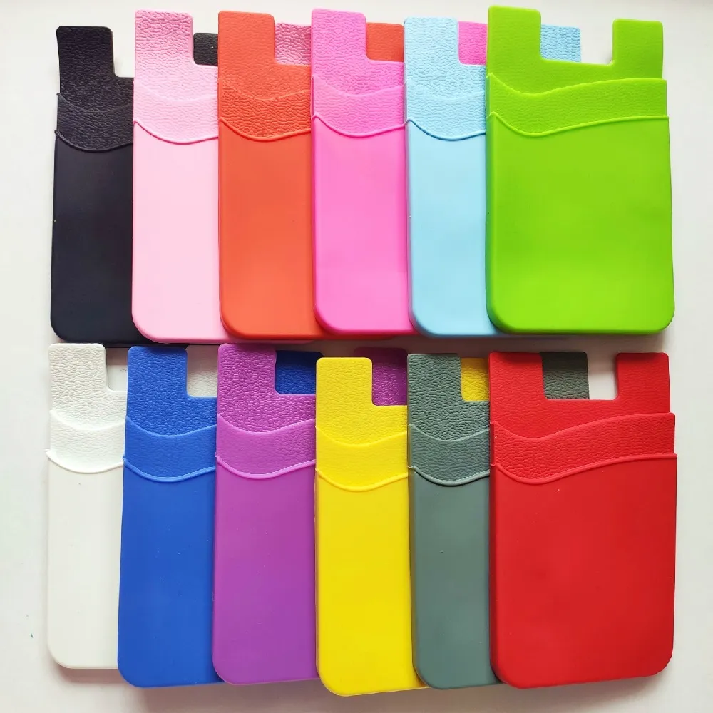 Silicone Dual slots Cell Phone Pocket Self Adhesive Card Holder Stick On Wallet Sleeve