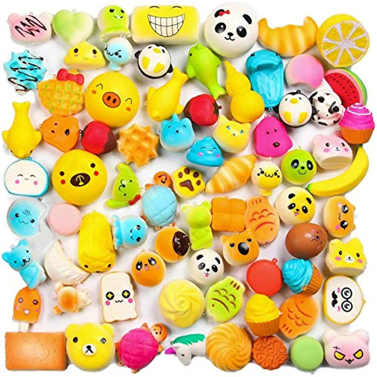 Random 30pcs Squeeze Toys Cream Scented Slow Rising Kawaii Squeeze Toys Medium Mini Size Simulation Lovely Toy Phone Straps Goodie Bag Egg Filler