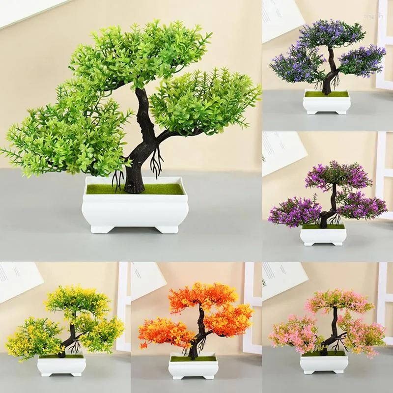 Decorative Flowers Artificial Plants Bonsai Small Tree Pot Simulation Plant Potted Ornament Home Room Garden Office El Table Decorations