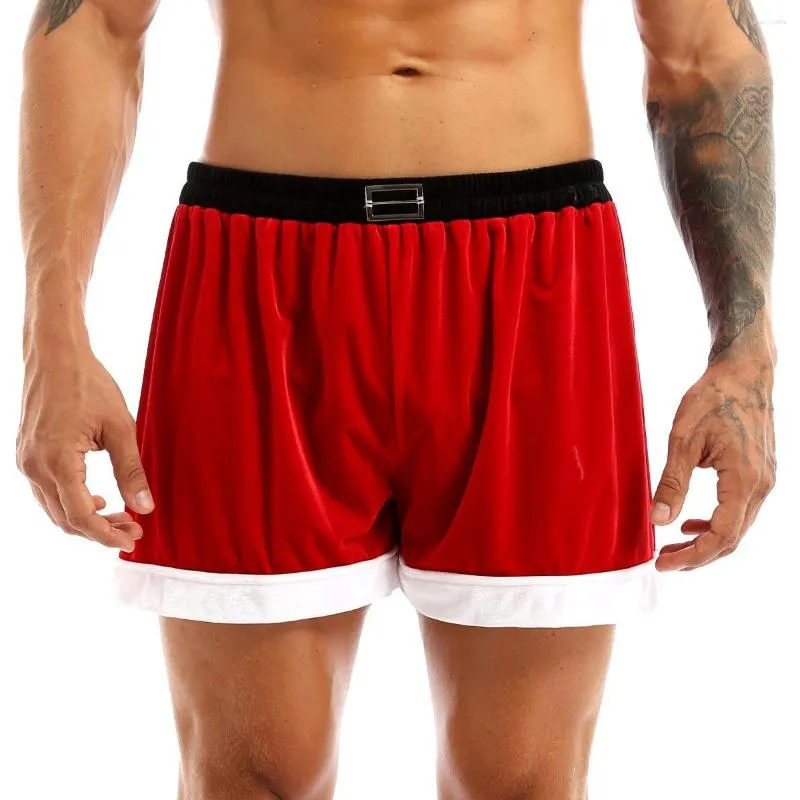 Onderbroek Red Mens Nieuwheid Kerstman Loose Casual Boxer Shorts Flanel Belt Patroon Kerstcosplay Kostuum ondergoed slipje