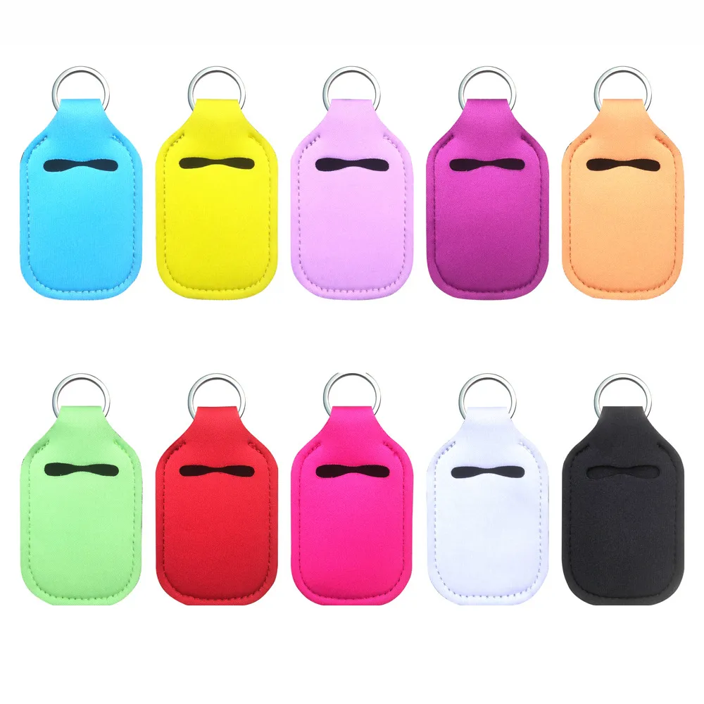 Fast färg Neopren Sanitizer Holder Keychains Outdoor Portable Mini Bottle Cover Key Chain Lipstick Cover