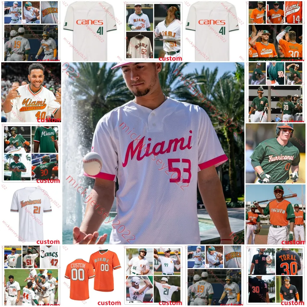 Custom Miami Hurricanes Jerseys de baseball - équipement collégial personnalisé cousu pour Villegas Pitelli Ligon Ziehl Chestnut Rosario