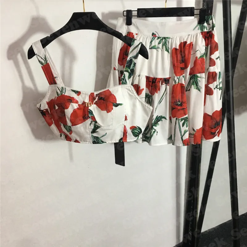 Women Skirts Sling Tanks Tops Sets Desigenr Dress Flower Pattern Vest Two Piece Charm Ladies Tank Clothing Set