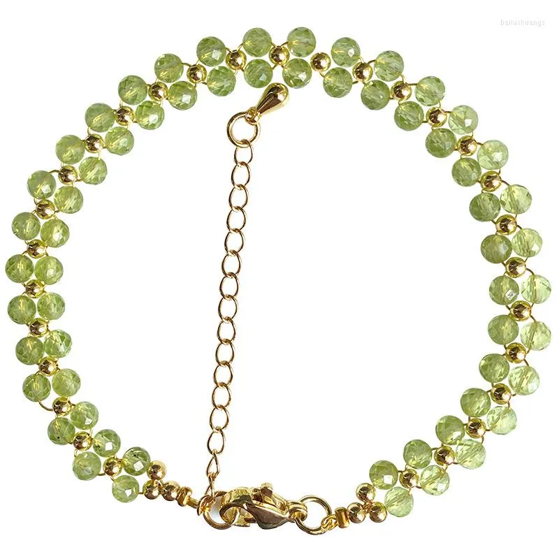 Bracelet en cristal naturel péridot vert gros brin perle à facettes pour les femmes frais réglable main rangée bijoux de mode JoursNeige
