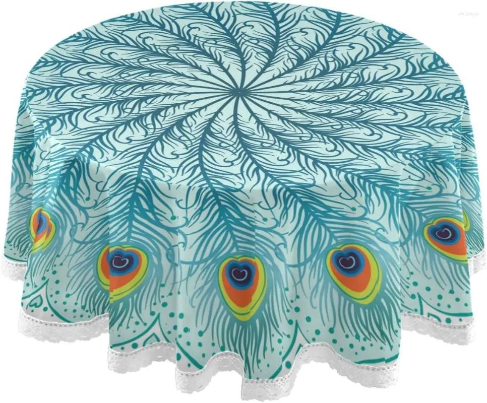 Tkanina stołowa Peacock Feathers Mandala Tradycyjna poliestrowa biała koronkowa obrus 60 -calowy wystrój imprezy