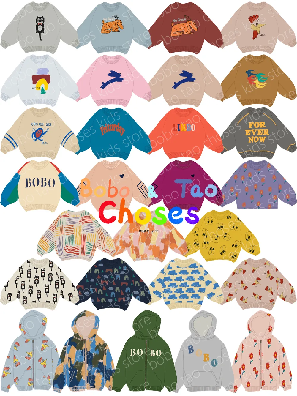 衣料品セットAWオリジナルレーベルBobo Tao ChoseS BC Boys Girls Sweatshirtsパーカー230322