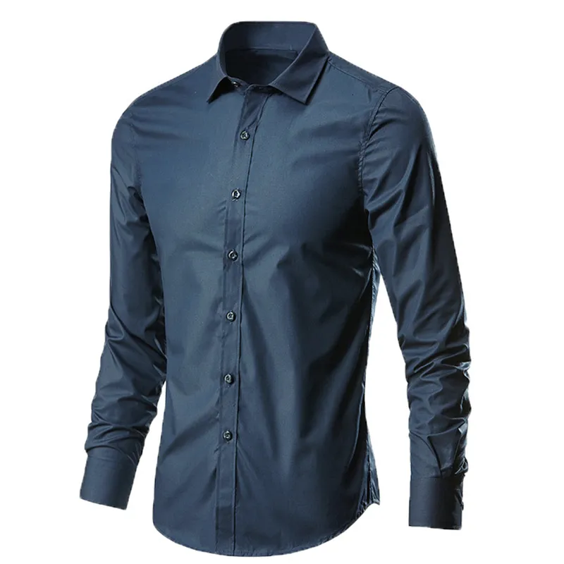 Chemises décontractées pour hommes Bleu hommes chemise à manches longues coupe ajustée chemise sans repassage affaires robe sociale chemises de marque décontractées pour hommes vêtements coréens Camisas 230322