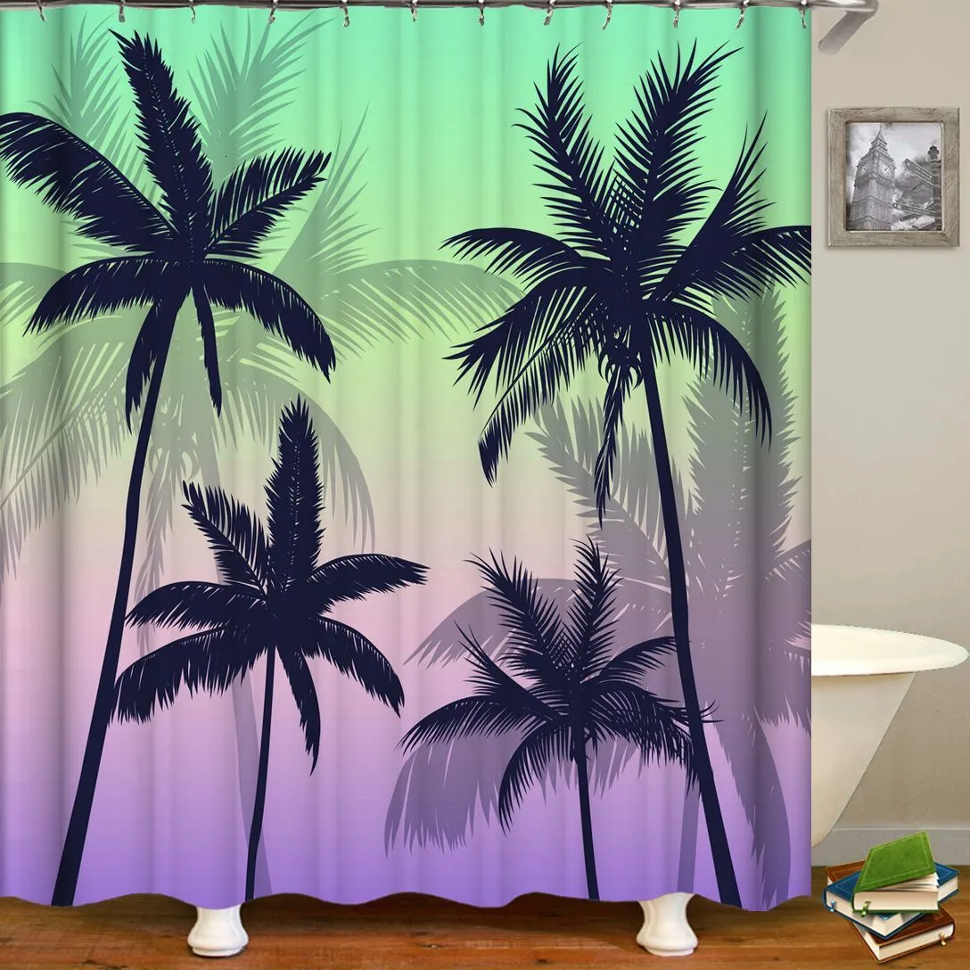 Douchengordijnen strand zonsondergang palmbomen landschap 3d printdouche gordijn polyester waterdichte woning decor gordijn met haken groot formaat 300x180 230322