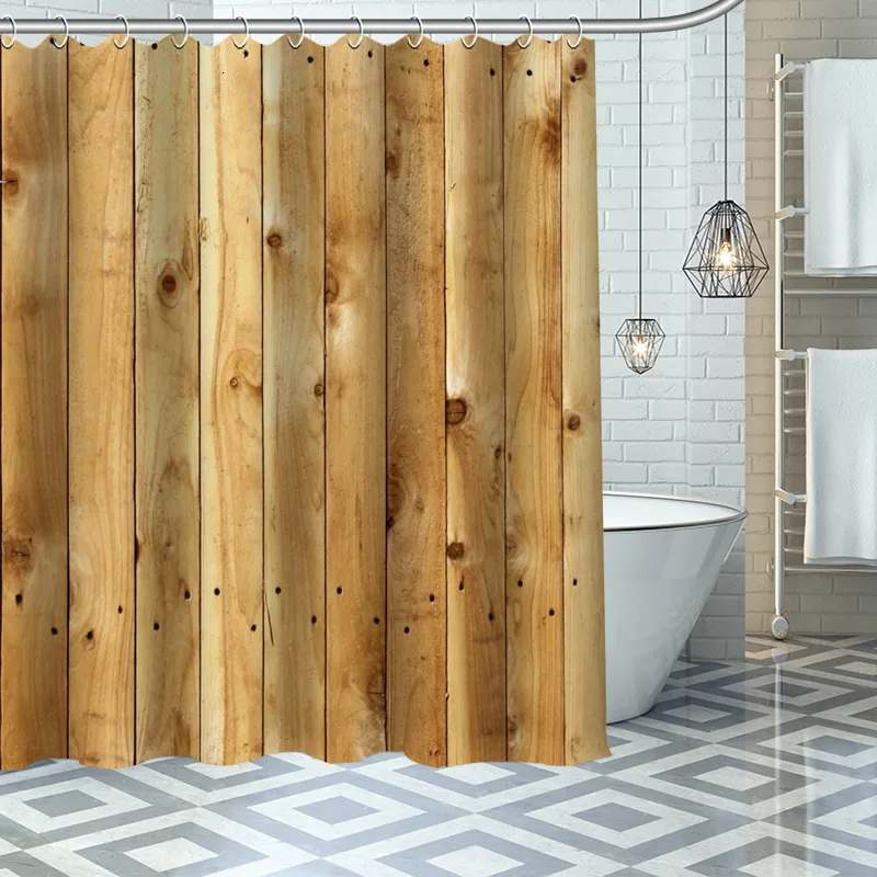 Rideaux de douche personnalisés rideaux de douche en bois de haute qualité personnalisés rideaux de salle de bain polyester de salle de bain avec crochets 230322